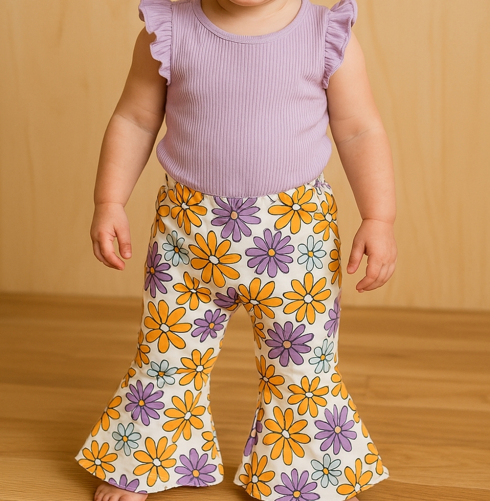 Lilac Ruffle Ribbed Top with Floral Bell Bottoms 18 24 Months